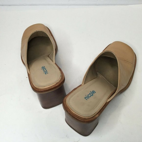 Nicole Womens Brown Leather Mules Block Heel - Picture 5 of 5